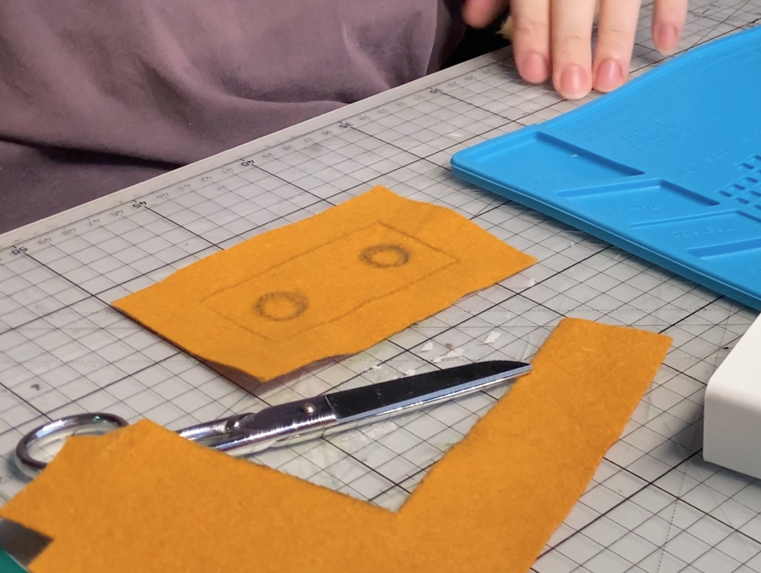 Sketches on fabric to help with the cuts.